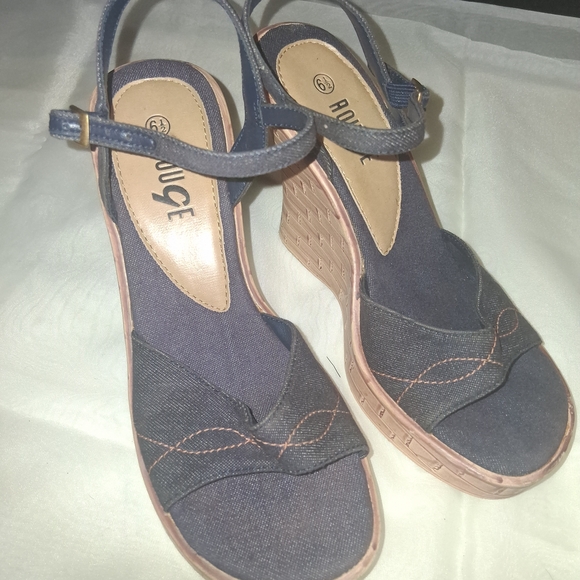 Rouge Helium Shoes - Rouge Helium Denim Blue Wedge Sandals